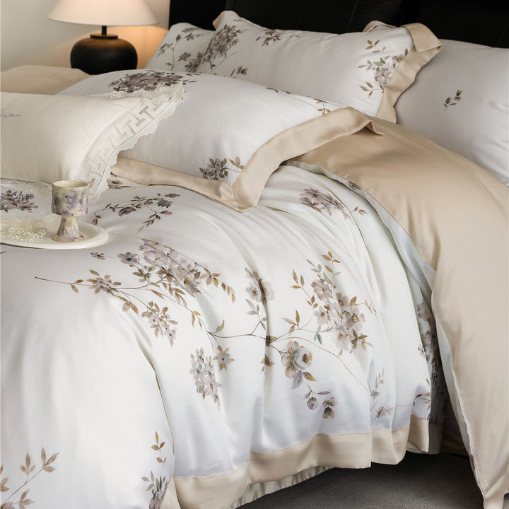Luxus Aquarell Floral Gebürstet Mikrofaser Bettbezug Set mit Paspelbesatz