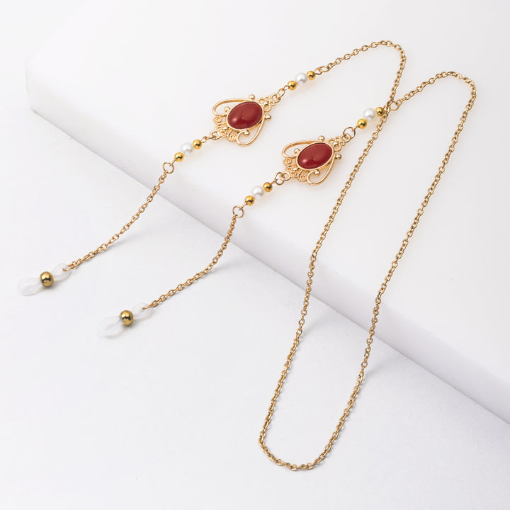Elegante Brillen Kette mit dekorativen Edelsteinen Karnz