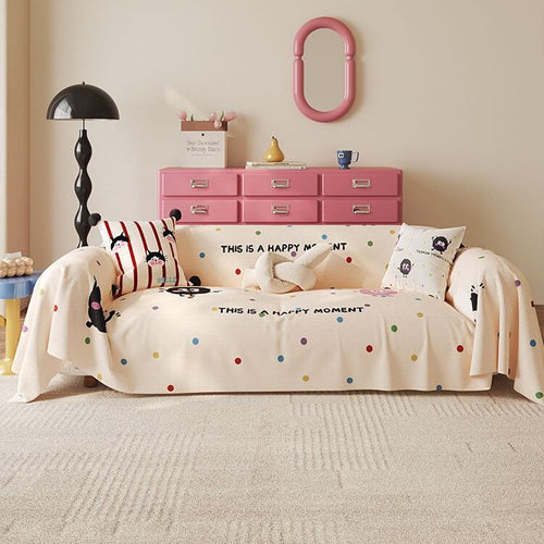Stretch-Fit Cartoon-Print Textured Sofa Slipcover with Elasticized Corners