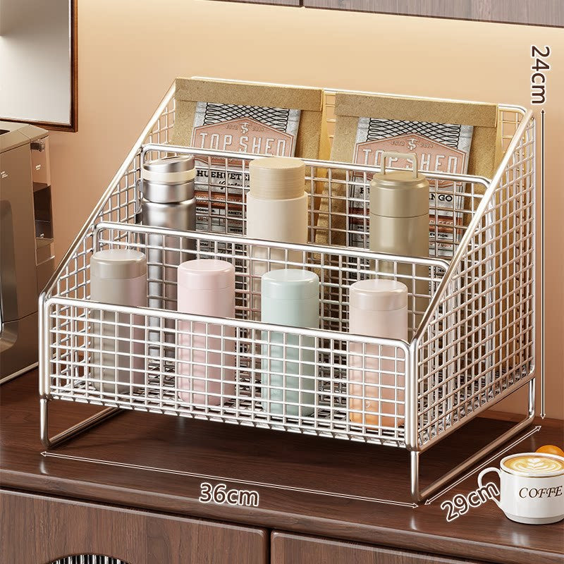 Dreistufiger schräger Metallgitter-Thekenorganisator-Rack