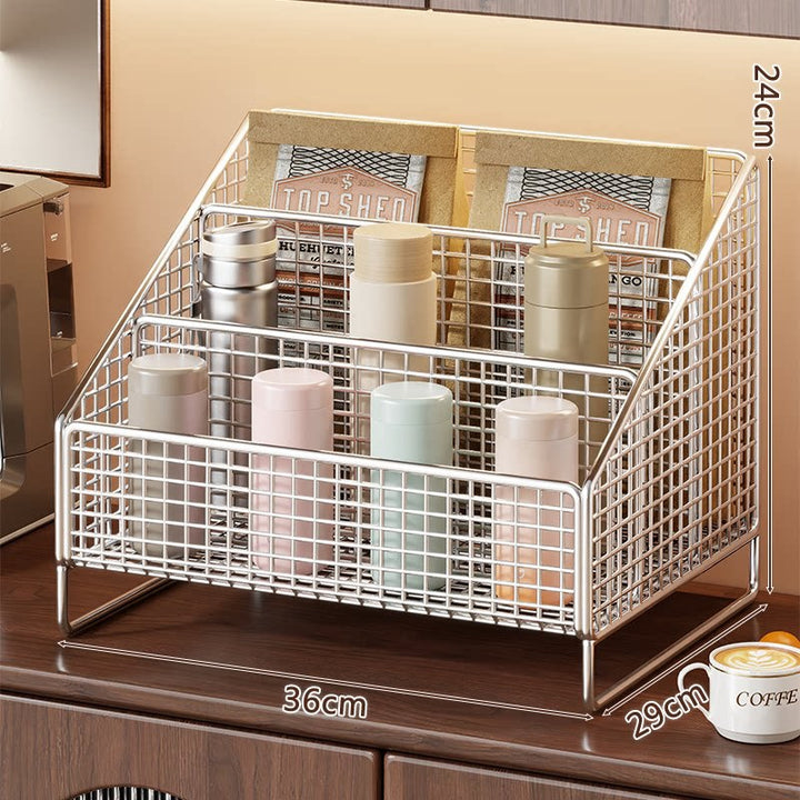 Dreistufiger schräger Metallgitter-Thekenorganisator-Rack