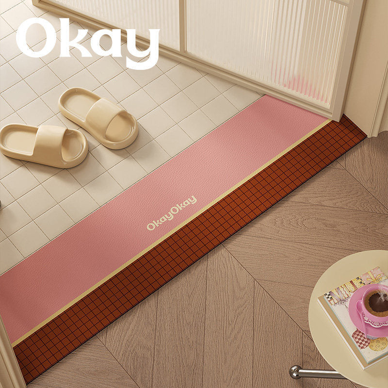 Cushioned Non-Slip Entryway Floor Mat with Faux Leather Border