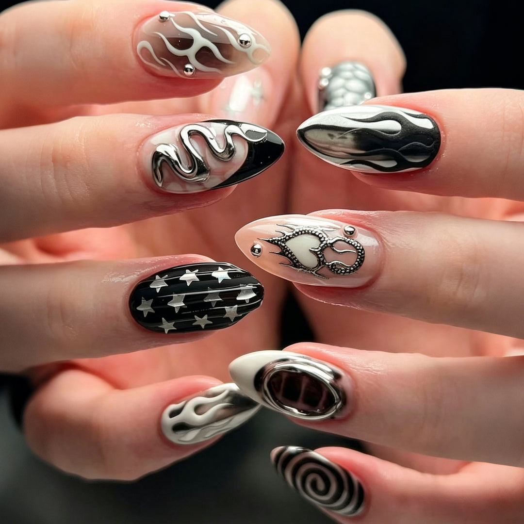Künstlerisches Flame-Design Press-On Nagelset