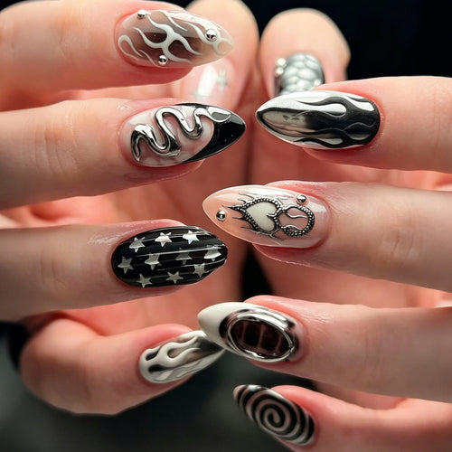 Künstlerisches Flame-Design Press-On Nagelset