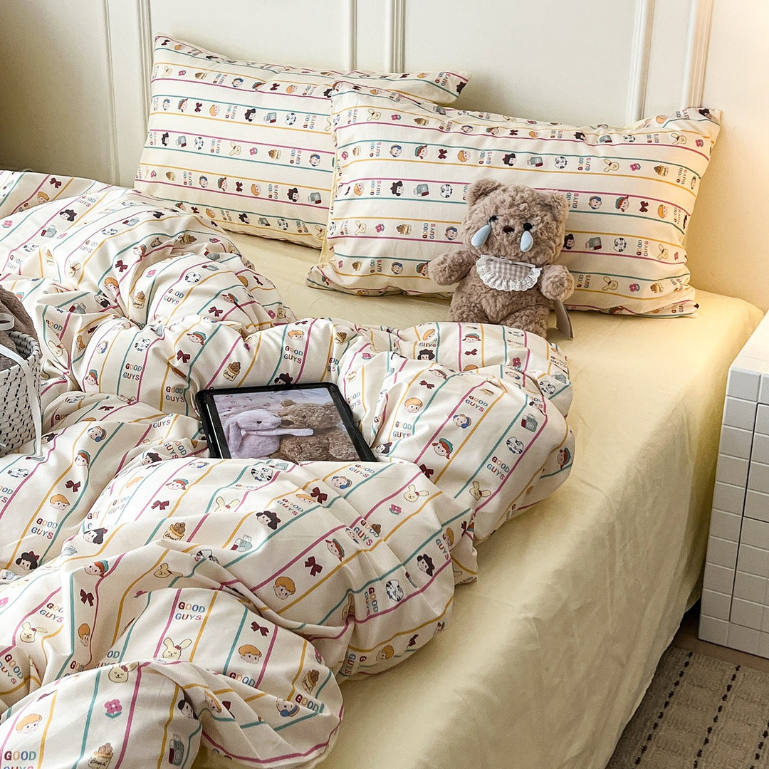 Bedruckte Baumwoll-Bettwäsche und Kissenbezug Set mit Mini-Hase Motiv