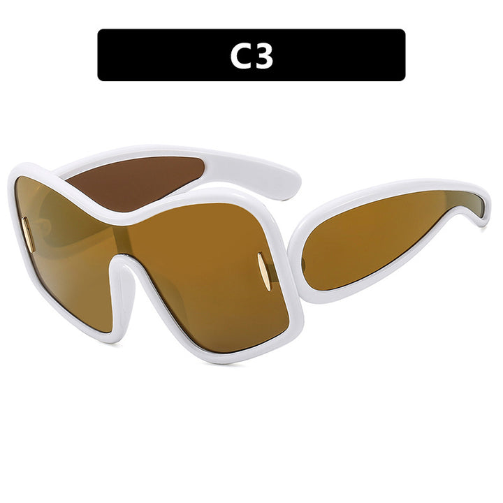 Damen futuristische Sonnenbrille mit extrabreitem Design und schützendem UV-Filter Karnz