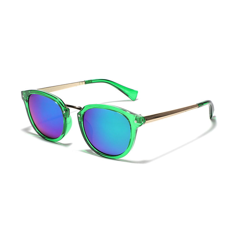 Damen modische Sonnenbrille mit buntem, verspiegeltem Gläsern und elegantem Rahmen Karnz