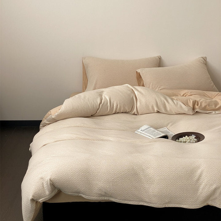 Atmungsaktives Baumwoll-Percale-Bettbezug-Set mit Mikro-Herz-Muster und Umschlag-Kissenbezügen