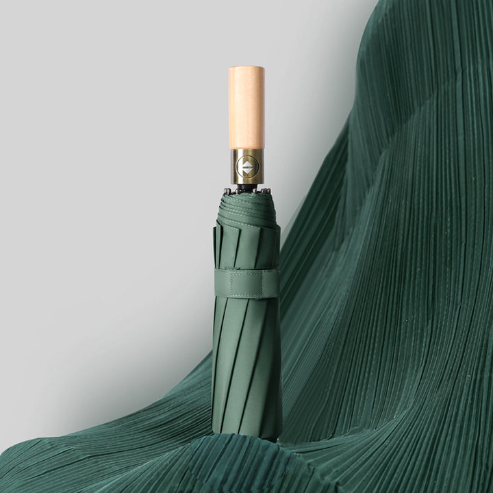 Damen eleganter Faltregenschirm mit ergonomischem Holzgriff Karnz