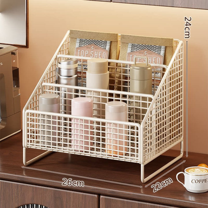 Dreistufiger schräger Metallgitter-Thekenorganisator-Rack