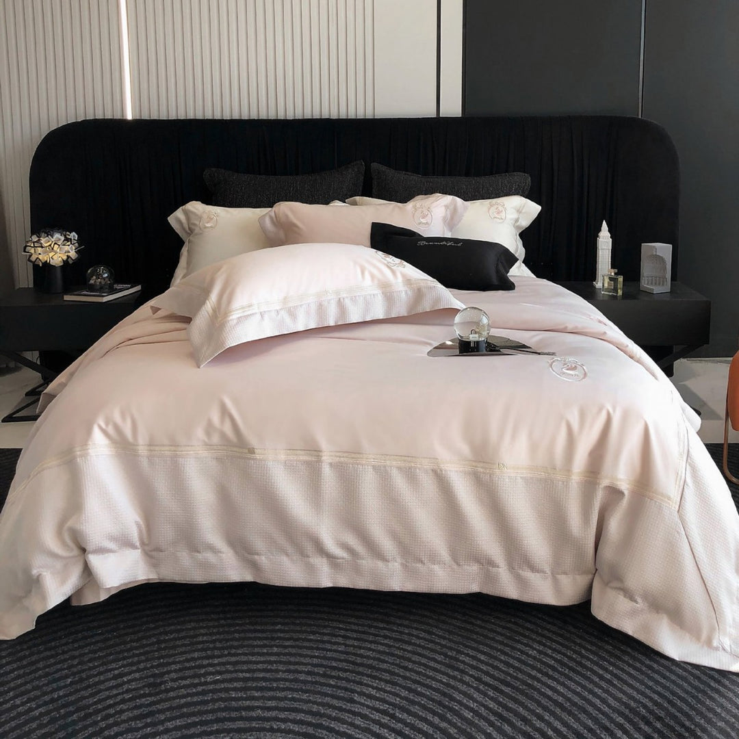 Luxus Satin-Baumwolle Bettbezug Set mit bestickten Kissenbezügen