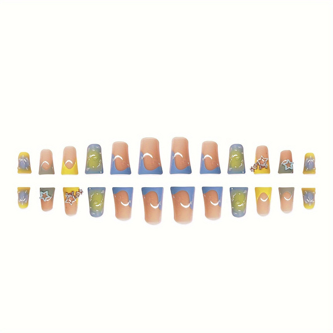 Kreatives Press-On Nagelkunstset mit Stern- und Tropfdesign Karnz
