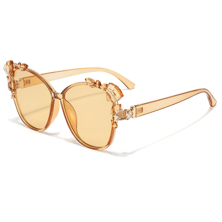 Glamouröse Cat-Eye-Sonnenbrille mit Kristallverzierungen Karnz