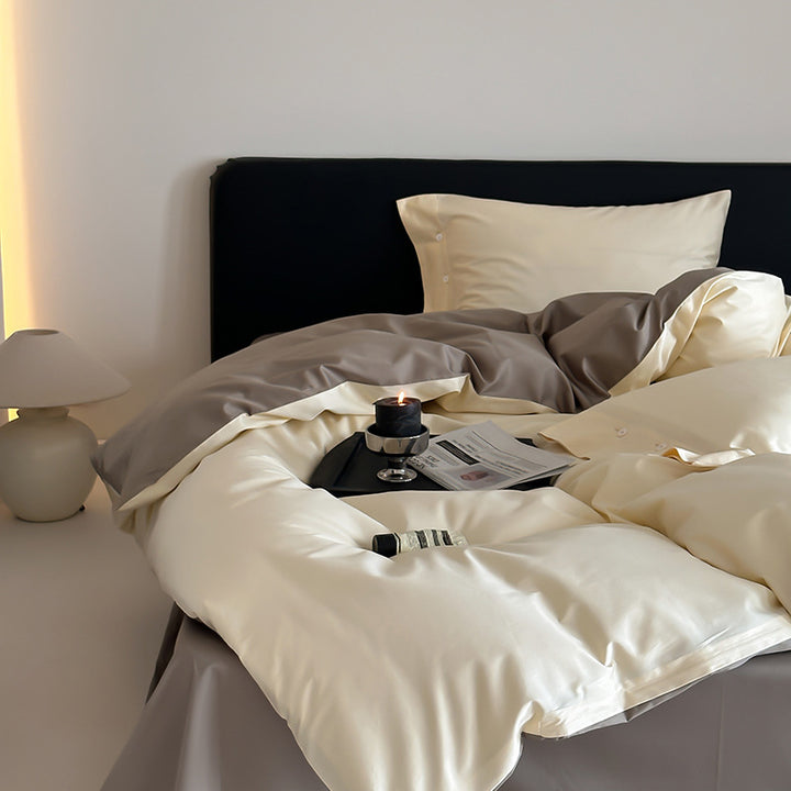 Wendebettwäsche-Set aus feinem Baumwollsatin mit Knopfleiste und kontrastierter Rückseite