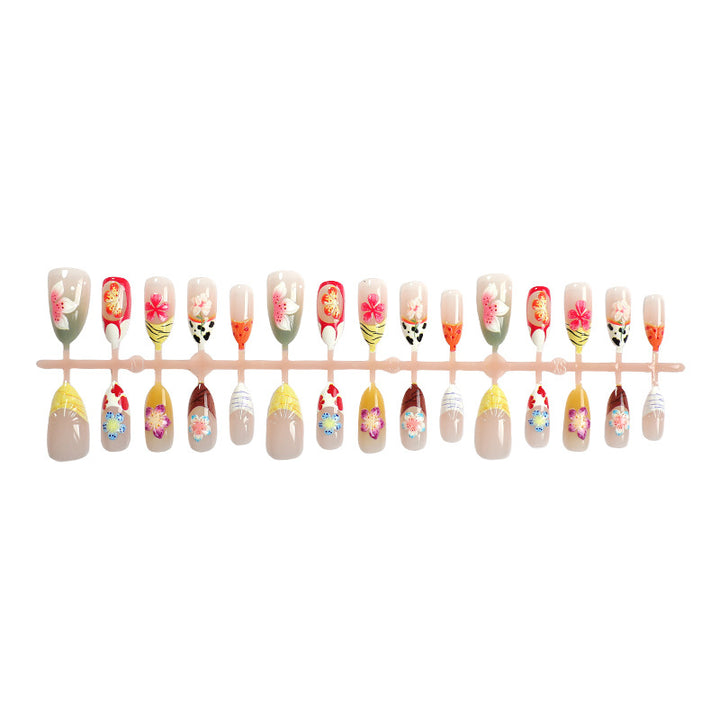 Künstlerische handbemalte florale Press-On Nagelkunst Karnz