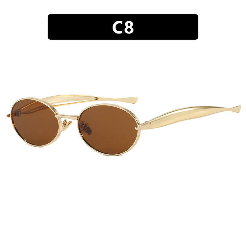 Damen modische Sonnenbrille mit ovalem Rahmen und funkelnden Details Karnz