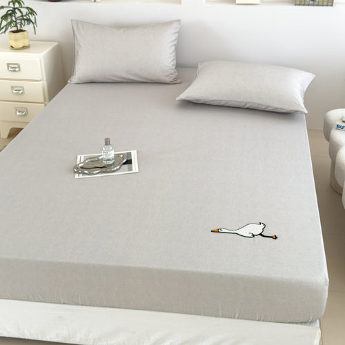 Jersey-Spannbettlaken mit gesticktem Gänse-Motiv und extra-tiefem Bund