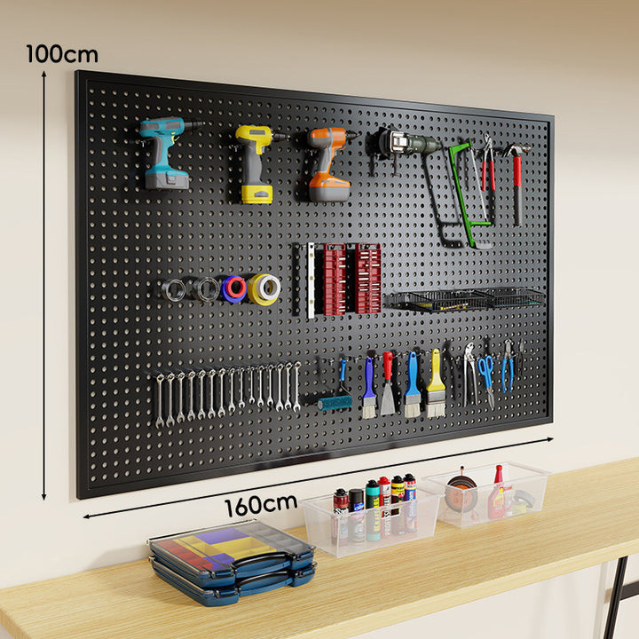 Wandmontiertes perforiertes Metall-Pegboard-Werkzeugorganisator-Panel mit modularen Haken und Aufbewahrungsbehältern