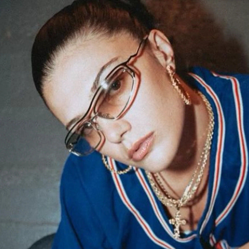 Damen futuristische Sonnenbrille mit elegantem Metallrahmen und hochtransparenten Gläsern Karnz