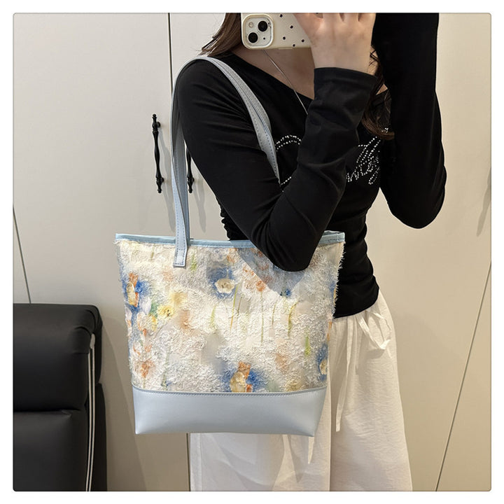 Künstlerische floral gestickte Tote-Bag Karnz