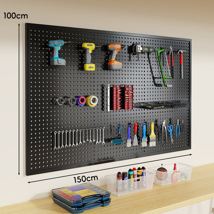 Wandmontiertes perforiertes Metall-Pegboard-Werkzeugorganisator-Panel mit modularen Haken und Aufbewahrungsbehältern