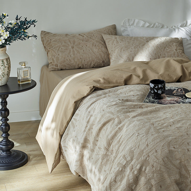 Gewaschenes botanisches Jacquard-Bettbezug-Set mit strukturiertem Matelassé-Finish