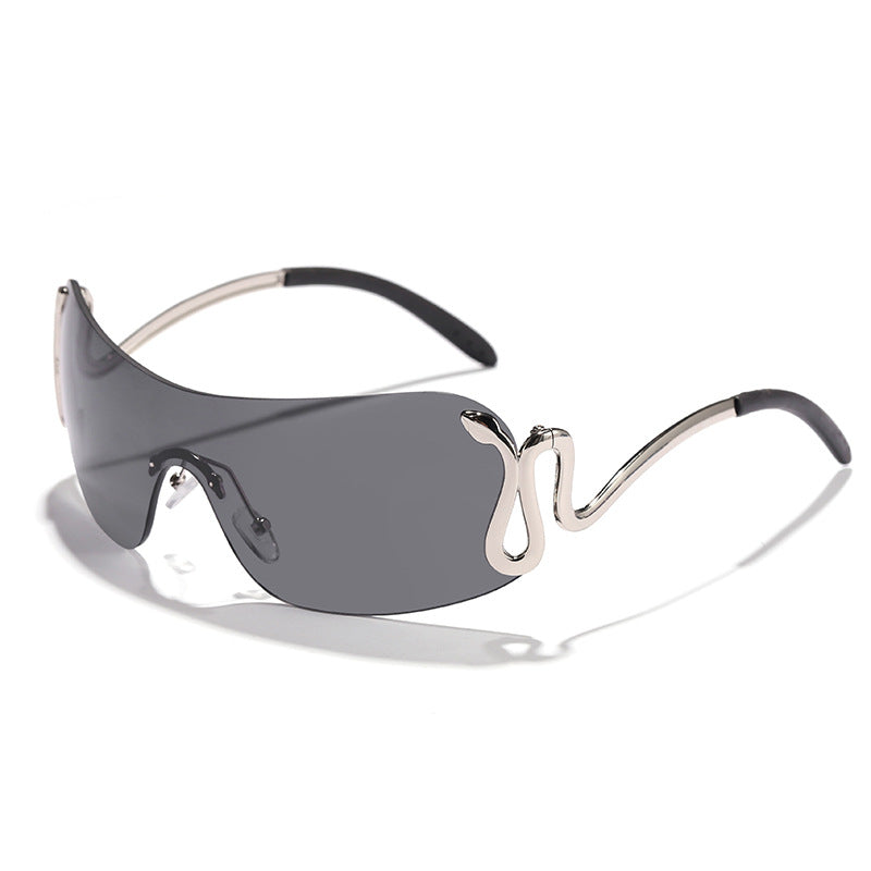 Damen modische futuristische Sonnenbrille mit geschwungenem Rahmen Karnz