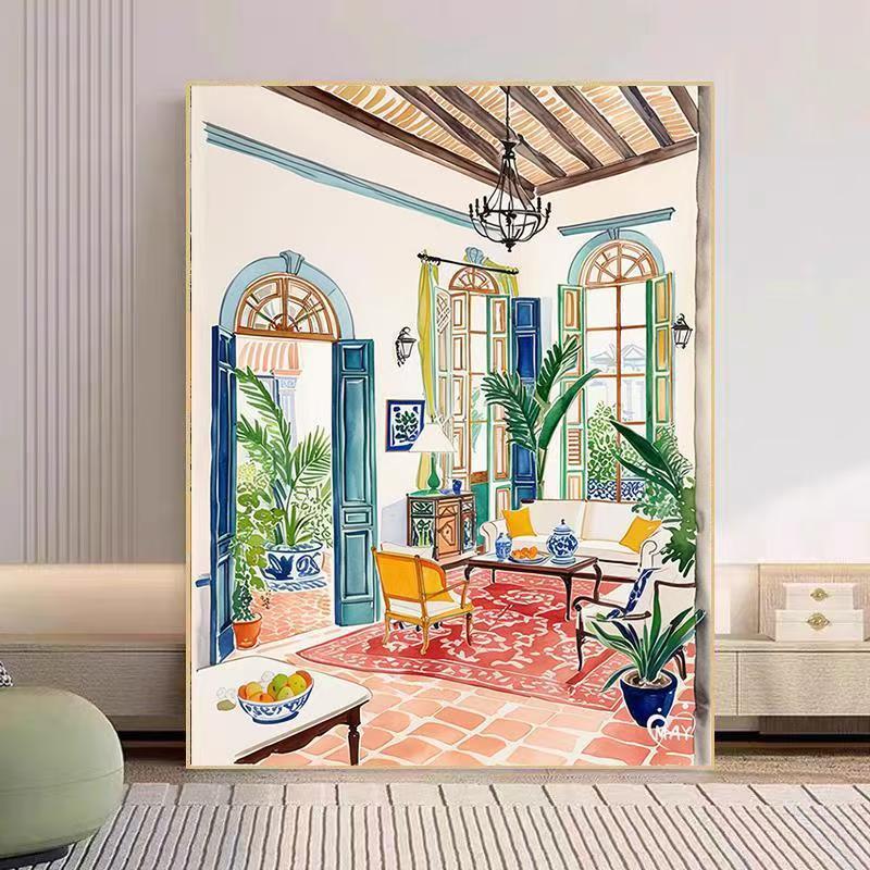 Gemütlicher Wohnzimmer Aquarell Kunstdruck Karnz