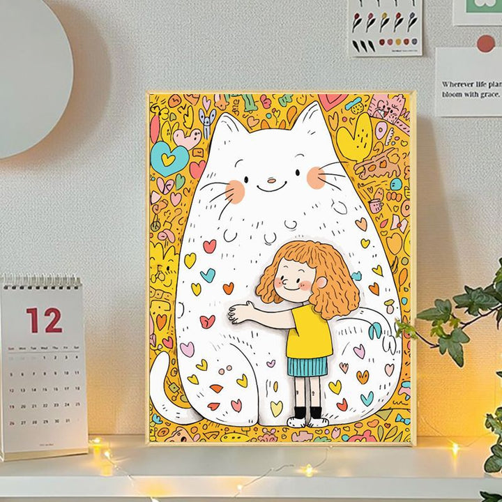 Verspielte Katzen- und Mädchenillustration Leinwandkunst Karnz