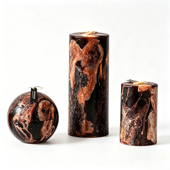 Dekoratives Marmor-inspiriertes Kerzen Set