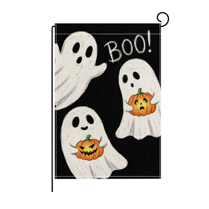 Schwerlast-Halloween-Spun-Polyester-Dekorationsgartenflagge mit verspielten Geistern und Kürbislaternen