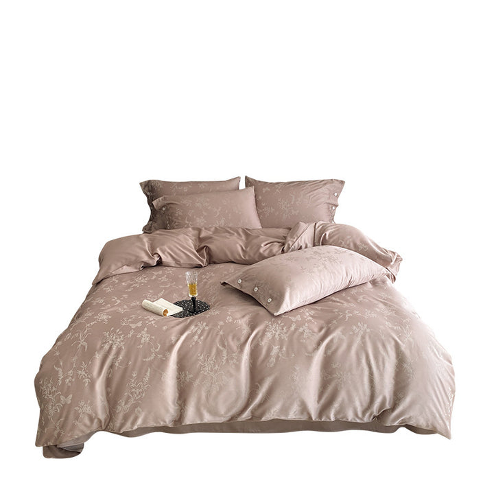 Satin-Mischgewebe Jacquard Floral Bettbezug Set mit Knopfverschluss Kissenbezügen