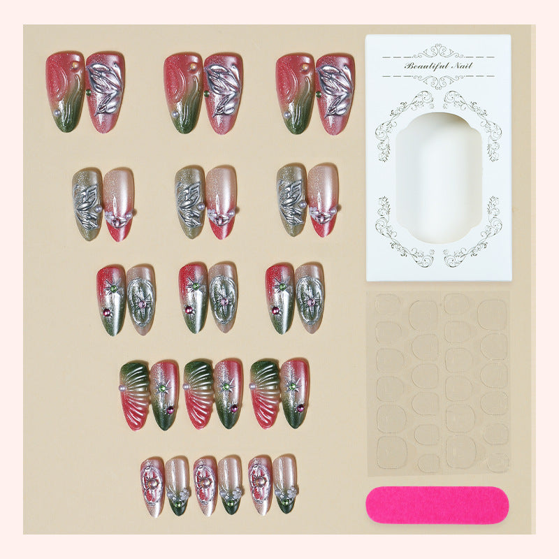 Dekoratives Press-On Nagelkunst-Set mit botanischen Designs Karnz