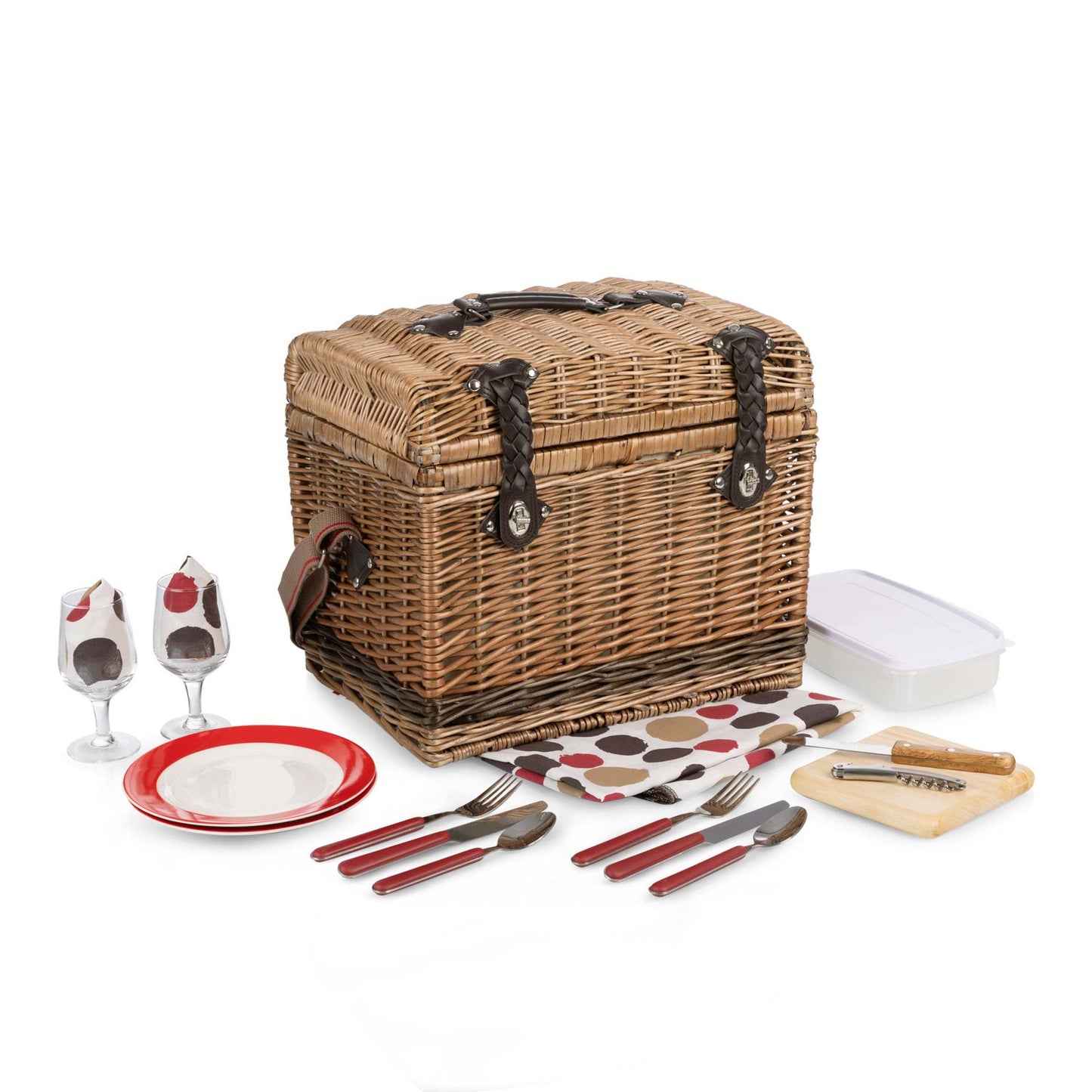 Damen Hochwertiger Picknickkorb mit robusten Ledergriffen Karnz