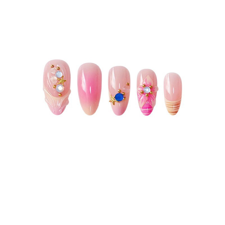 Künstlerisches Press-On Nagelset mit floralen und 3D Akzenten Karnz