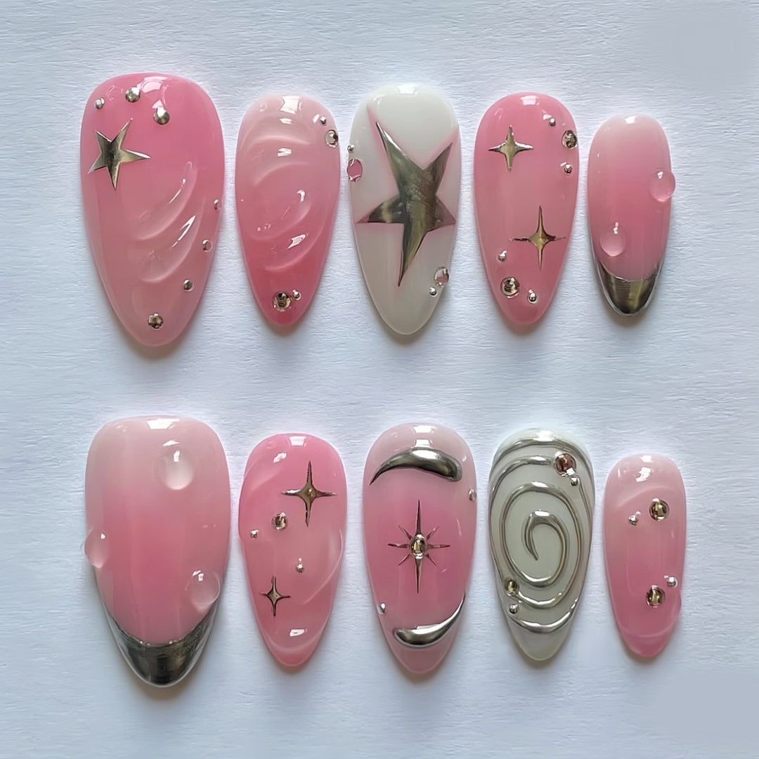 Künstlerisches Stern-Verziertes Press-On Nageldesign Karnz