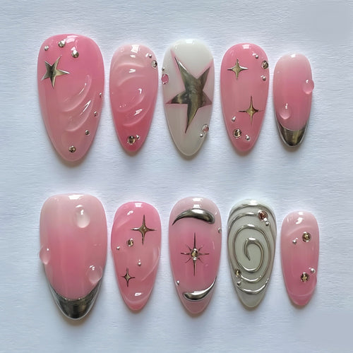 Künstlerisches Stern-Verziertes Press-On Nageldesign Karnz