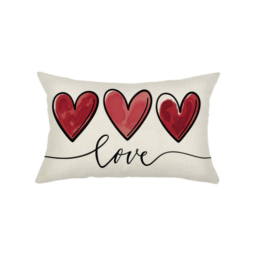 Romantischer Rechteckiger Kissenbezug Leinen-Optik Valentine's Herz Trio & Handschriftliche Liebestypografie
