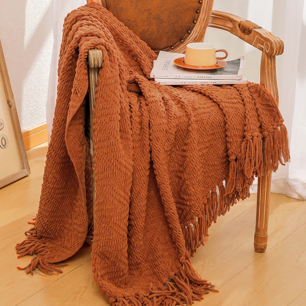 Strickdecke mit Dekoration