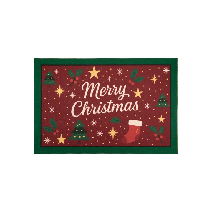 Weihnachts-Fußmatte mit Schriftzug und Stechpalmenmotiv