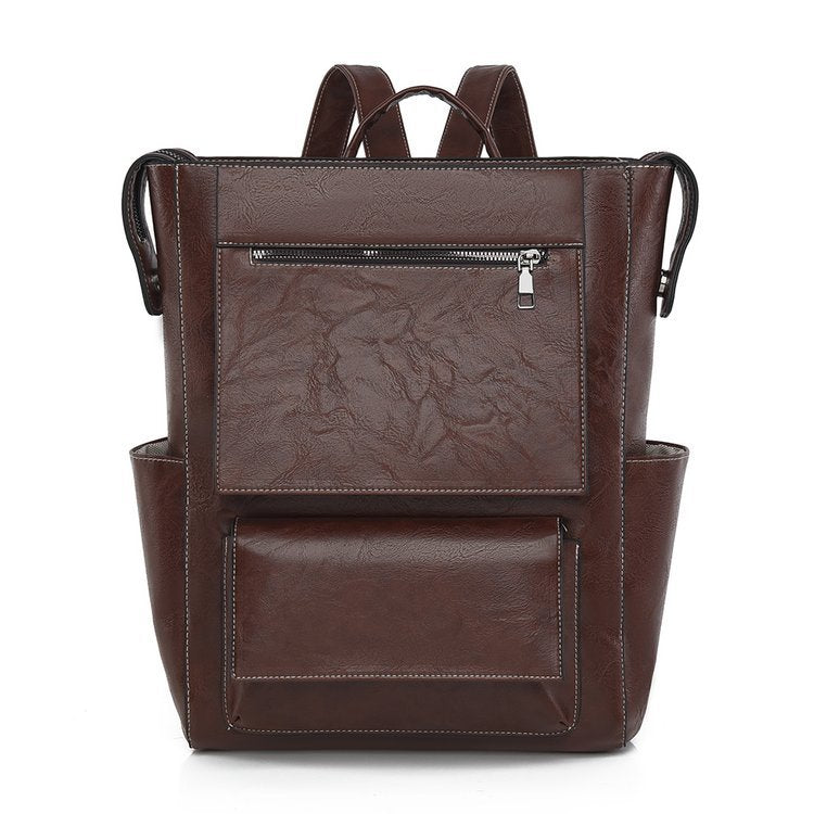 Multi-Taschen Echtes Leder Rucksack Karnz