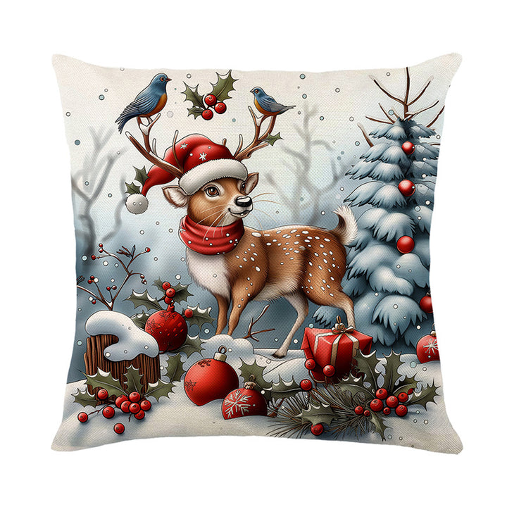 Urlaubsfestliche Leinenmischung Quadratische Kissenbezug mit Schneemann und Winterlandschaft Druck