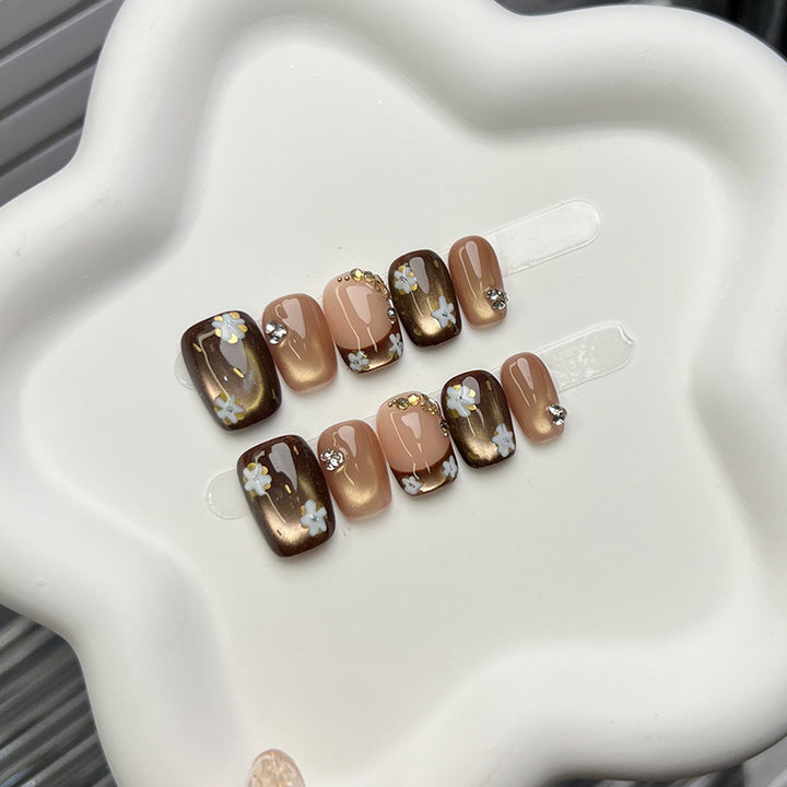 Blumenverzierte Press-On Nagelset