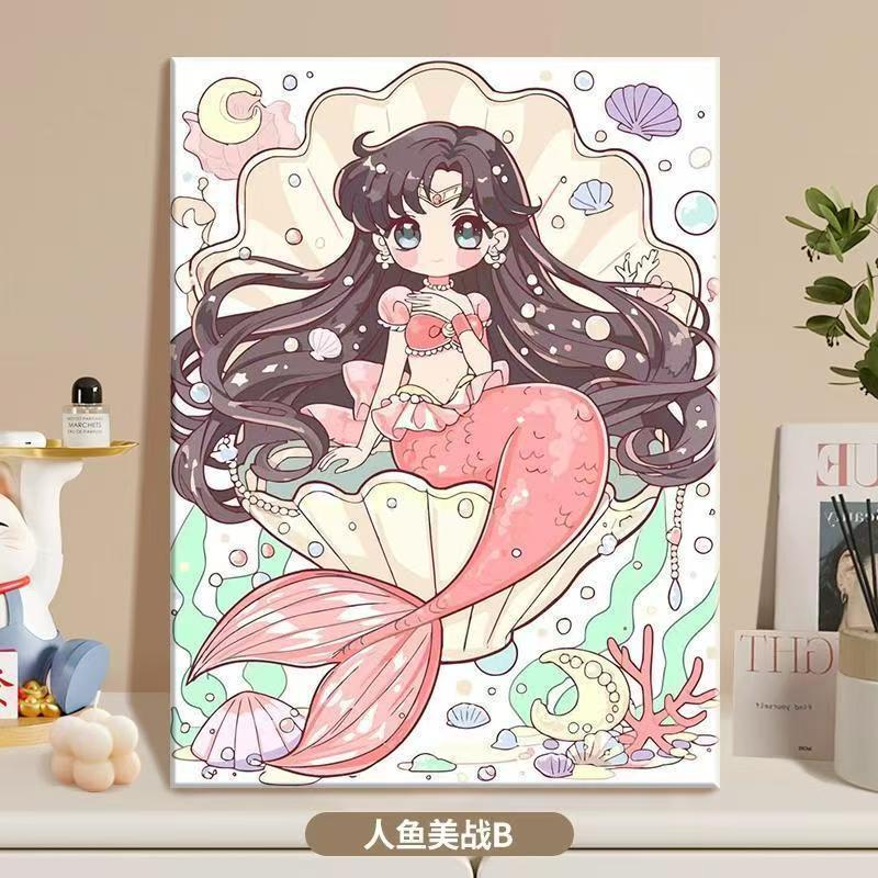 Anime-inspirierte Meerjungfrau Illustrationsleinwandkunst Karnz