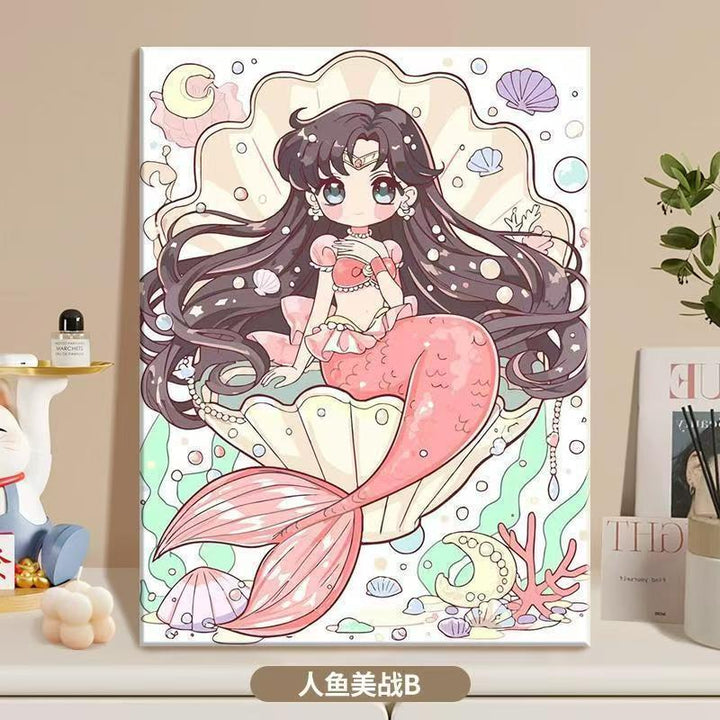 Anime-inspirierte Meerjungfrau Illustrationsleinwandkunst Karnz