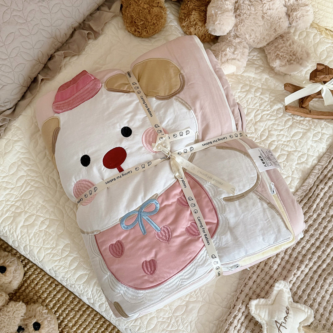 Kinder-Schlafsack und Kissenbezug-Set mit gesteppter Applikation Hundemotiv