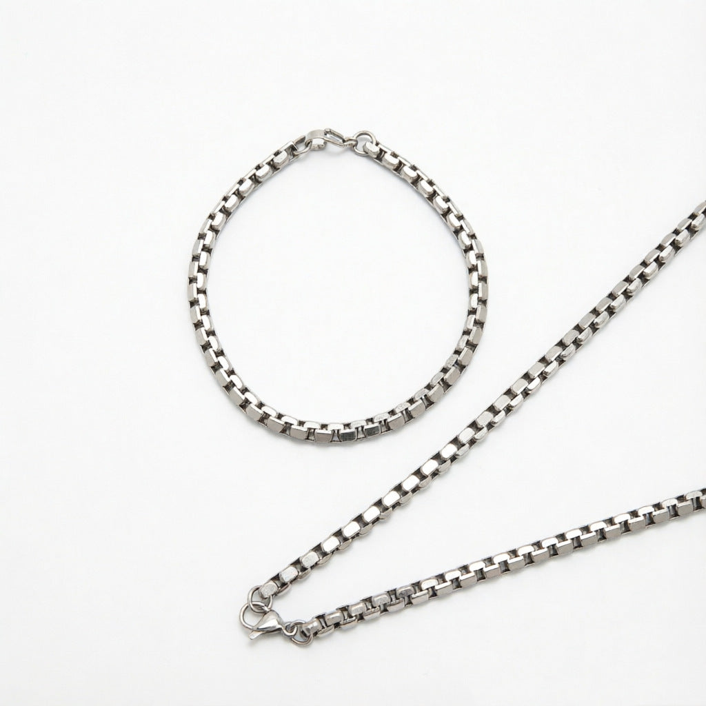 Edelstahl Ketten-Halskette und Armband Set Karnz