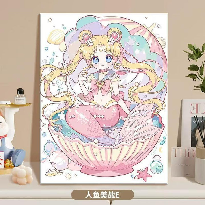 Anime-inspirierte Meerjungfrau Illustrationsleinwandkunst Karnz