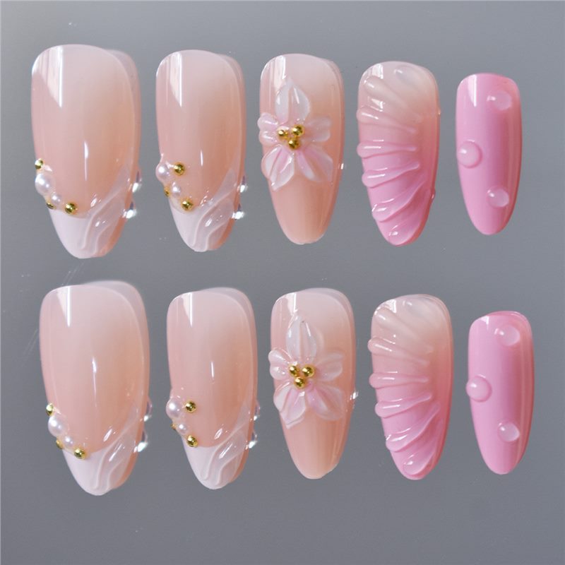 Künstlerisches 3D Blumen Press-On Nagelset Karnz