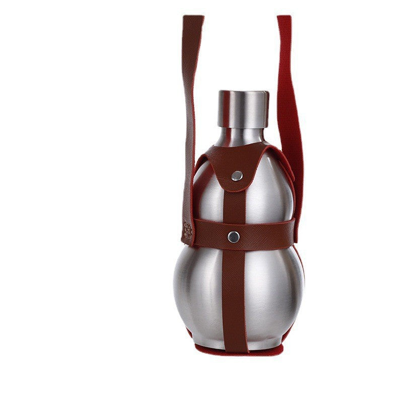 Damen Edelstahl-Wasserflasche mit trendigem Leder-Gurt Karnz